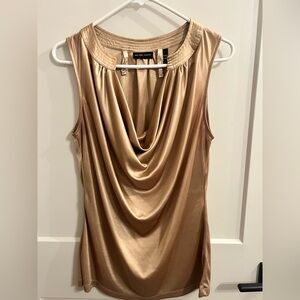 New York & Company Metallic Gold Drape Neck Blouse